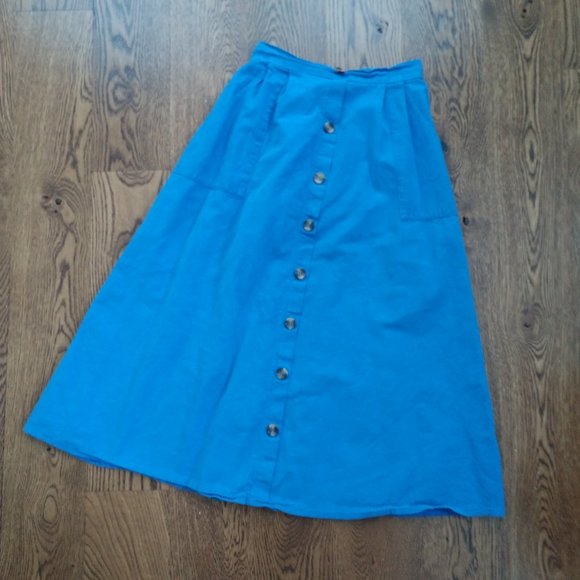 Blue Button Front Skirt - Picture 1 of 7